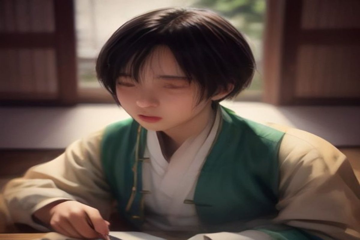 一名编辑正使用笔记本电脑对比多部免费美剧的画面质量与字幕准确度，室内光线明亮，周围摆放着影视海报模型，氛围专业而专注